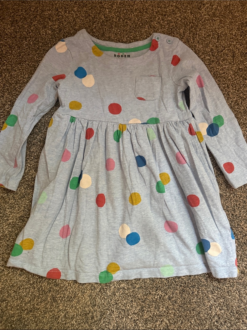 Mini Boden Long-Sleeve Dot Print Dress